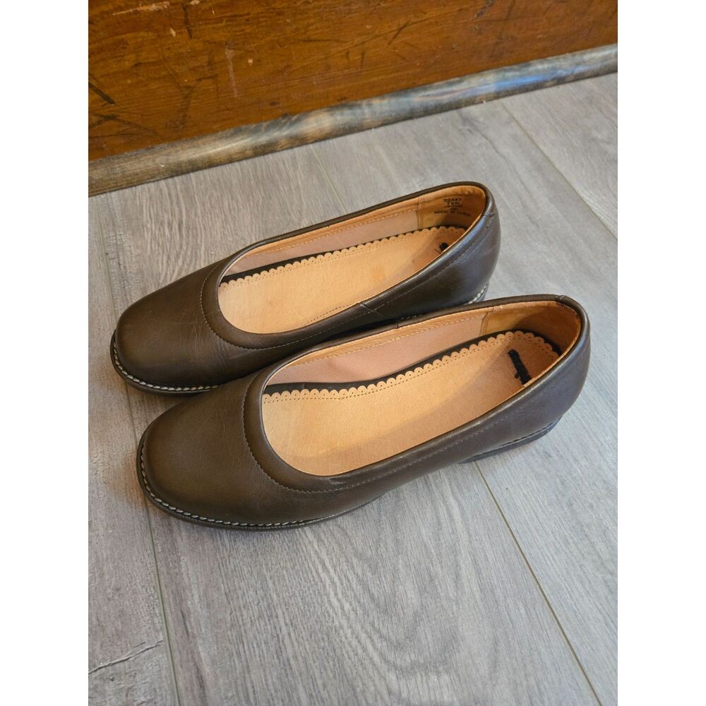 Women's Land's End Brown Leather  Loafer Ballet Flat Mary Jane Shoe 7 1/2